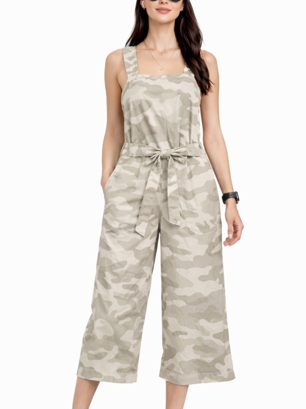 Chic Beige Camouflage Jumpsuit